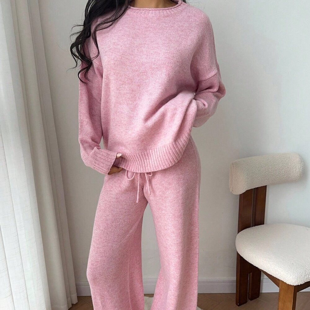 Pink Casual Women's Loose Fit Drop Shoulder Long Sleeve Sweater - Picture 5 of 7